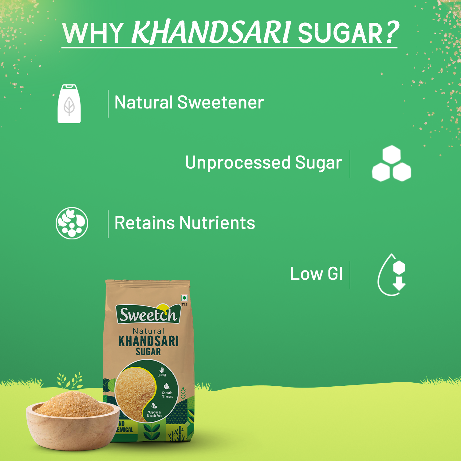 Sweetch Natural Khandsari Sugar (Raw cane Sugar) 1 KG