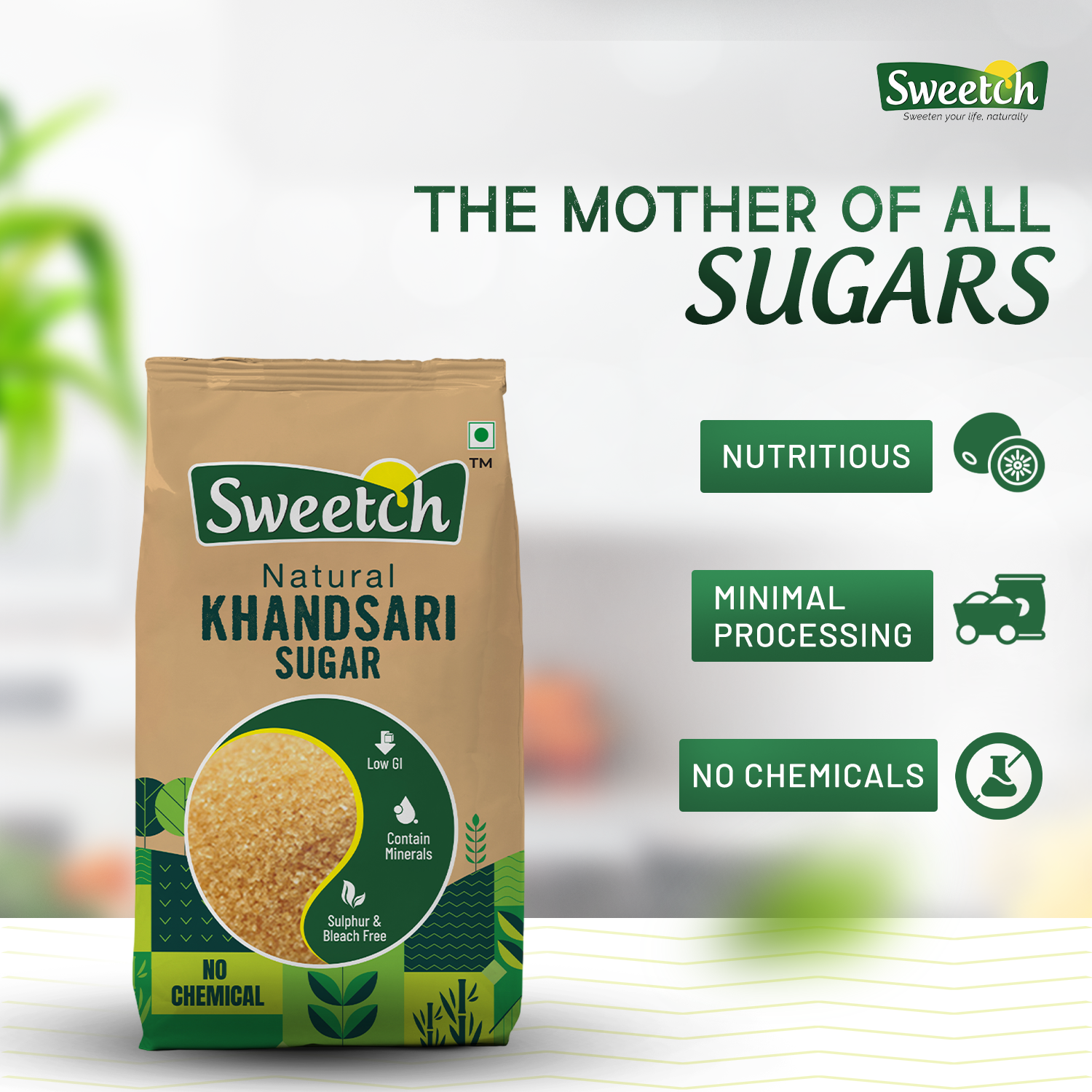 Sweetch Natural Khandsari Sugar (Raw cane Sugar) 1 KG
