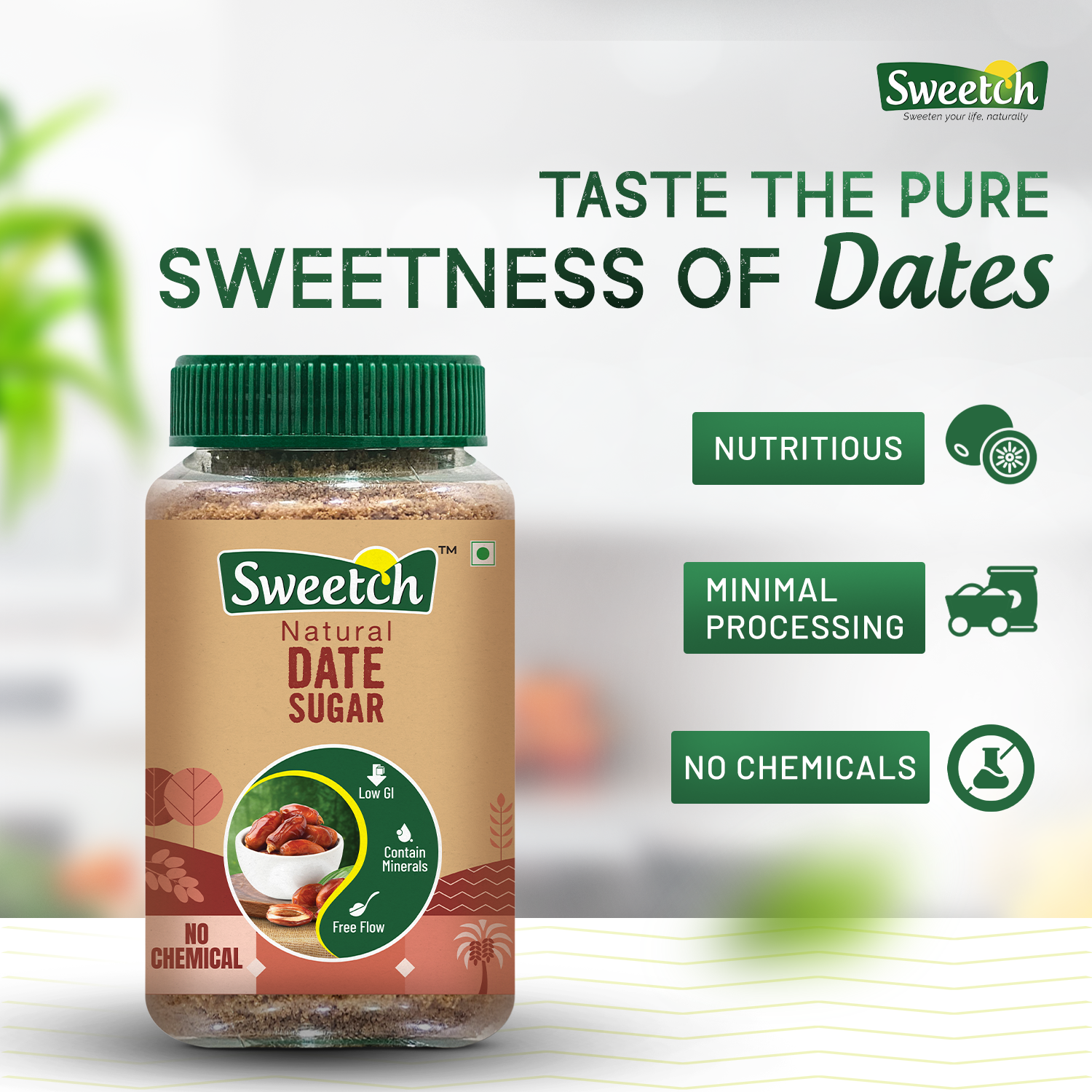 Sweetch Natural Date Sugar 350 GM Jar