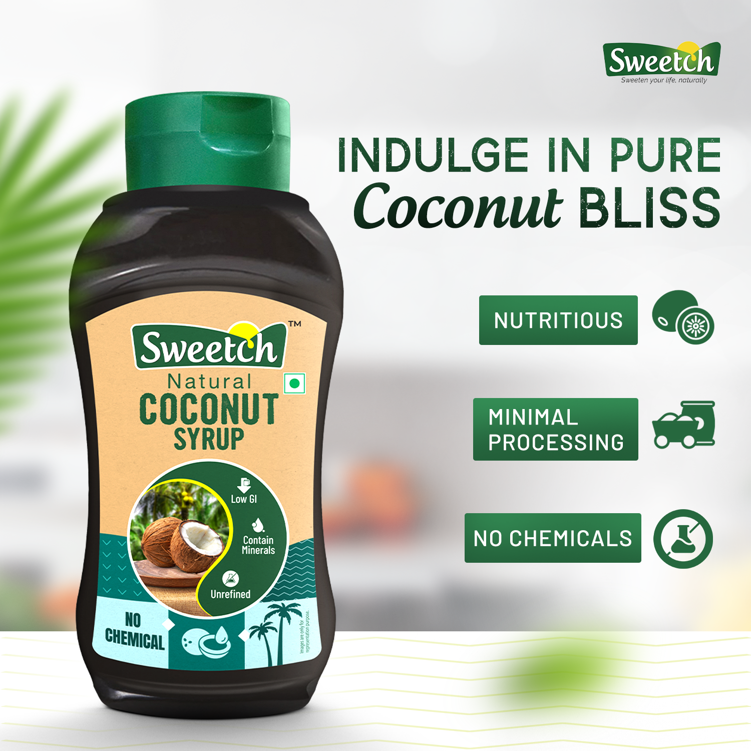 Sweetch Coconut Syrup | Natural Sweetener in Squeeze Bottle (400 GM)
