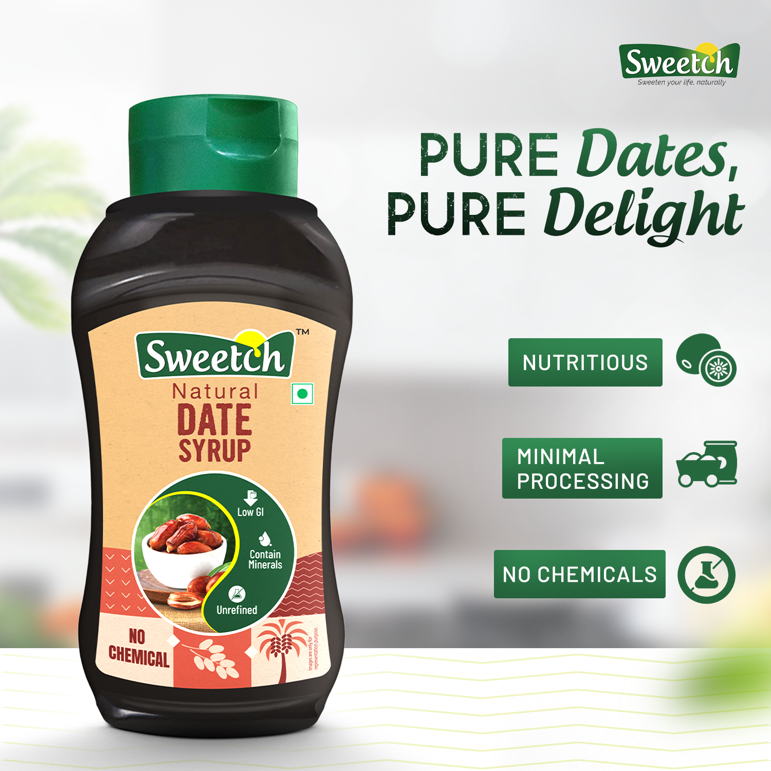Sweetch Dates Syrup | Convenient Squeeze Bottle (400 gm)