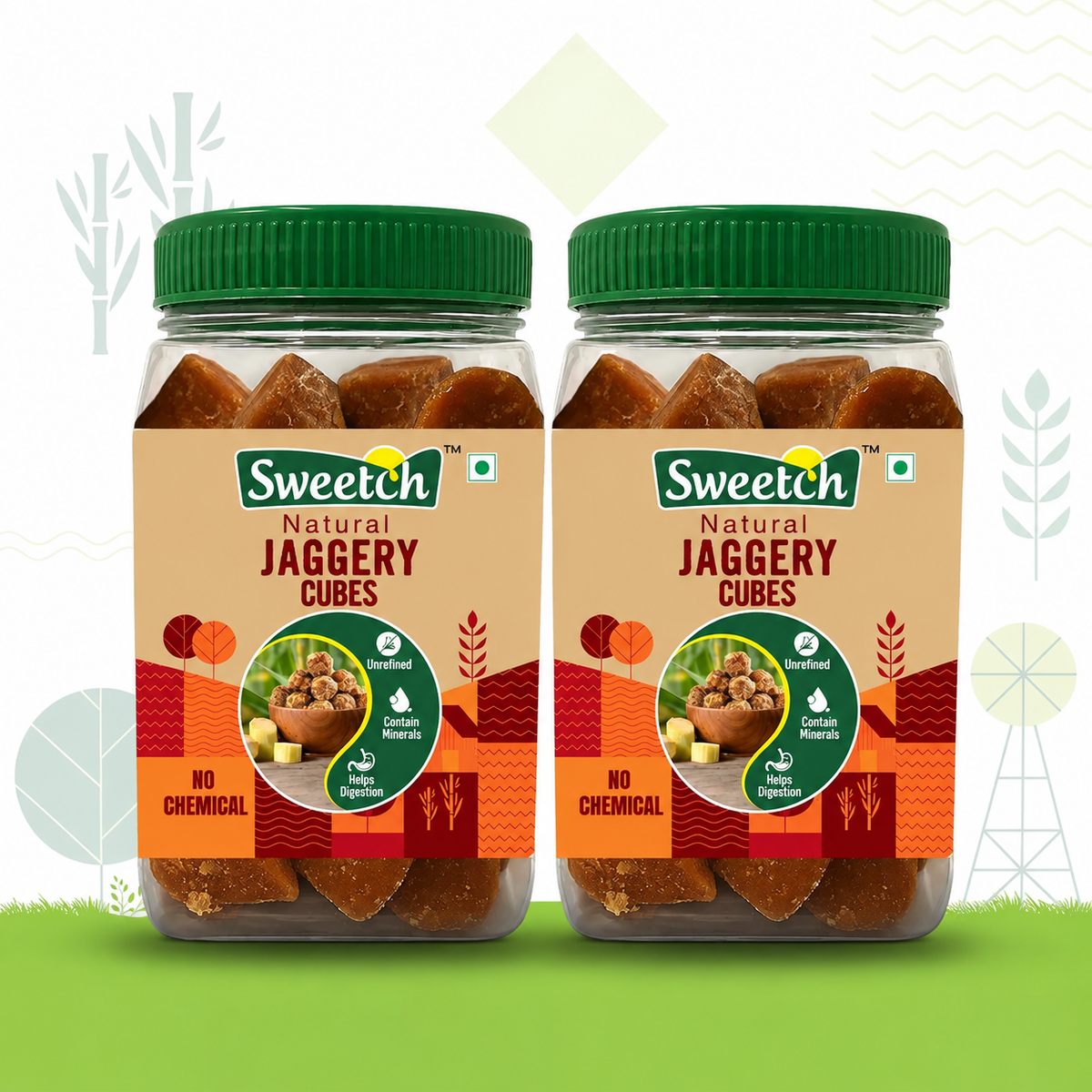 Sweetch Natural Cane Jaggery Cubes 500 GM Jar