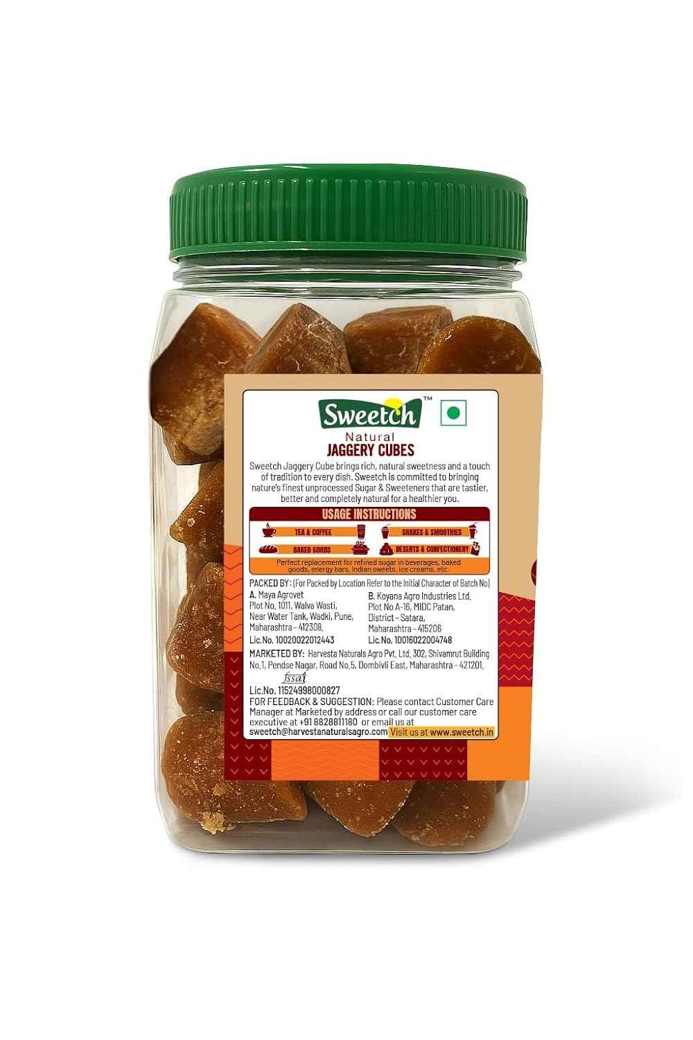 Sweetch Natural Cane Jaggery Cubes 500 GM Jar