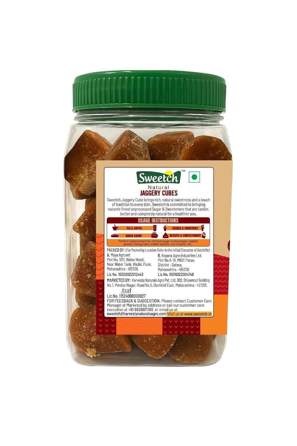 Sweetch Natural Cane Jaggery Cubes 500 GM Jar