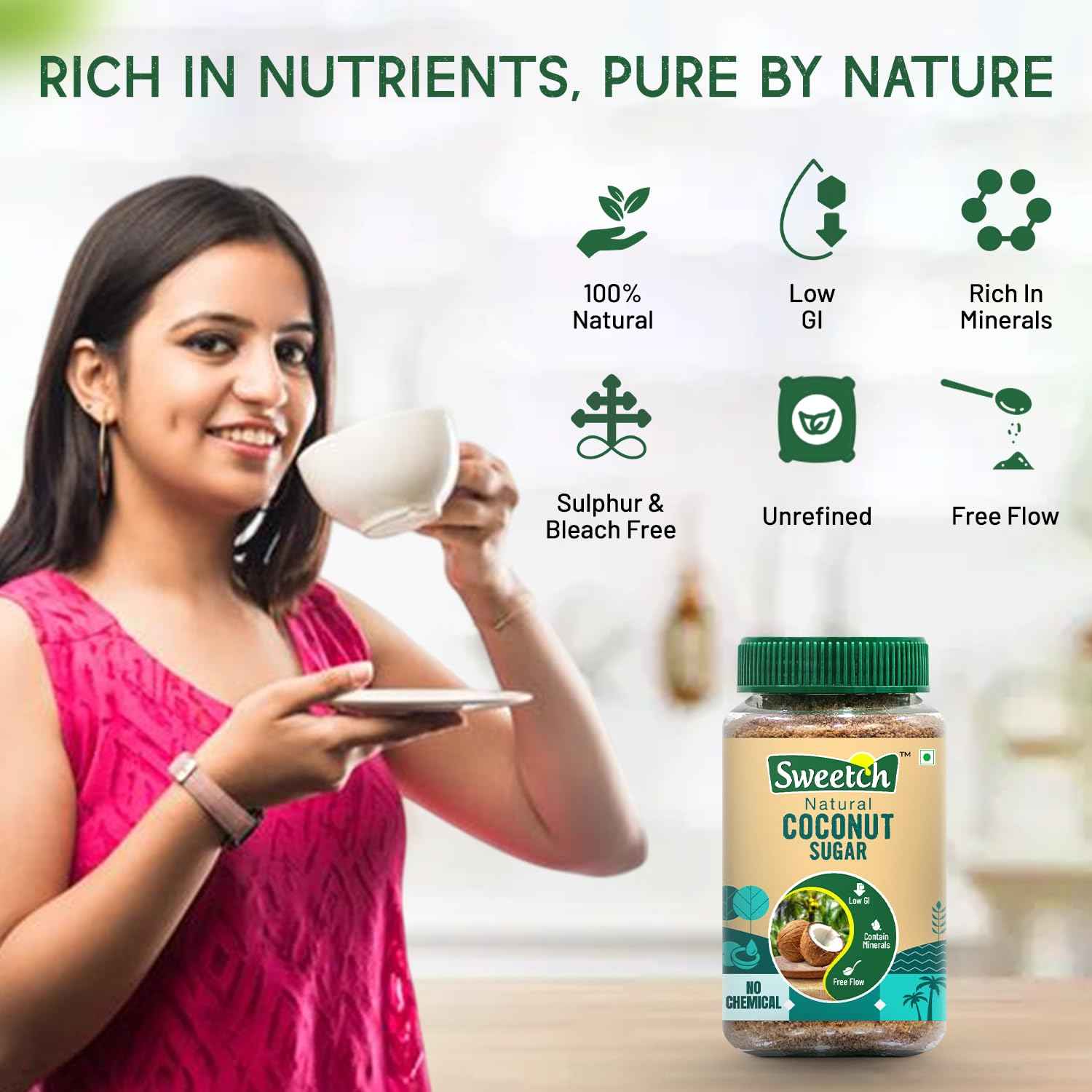 Sweetch Natural Coconut Sugar 350 GM + Coconut Syrup 400 GM Combo