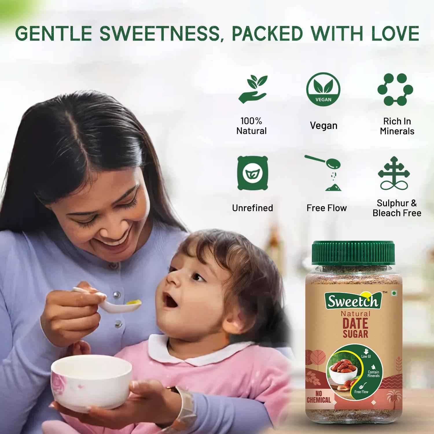 Sweetch Natural Date Sugar 350 GM + Date Syrup 400 GM Combo