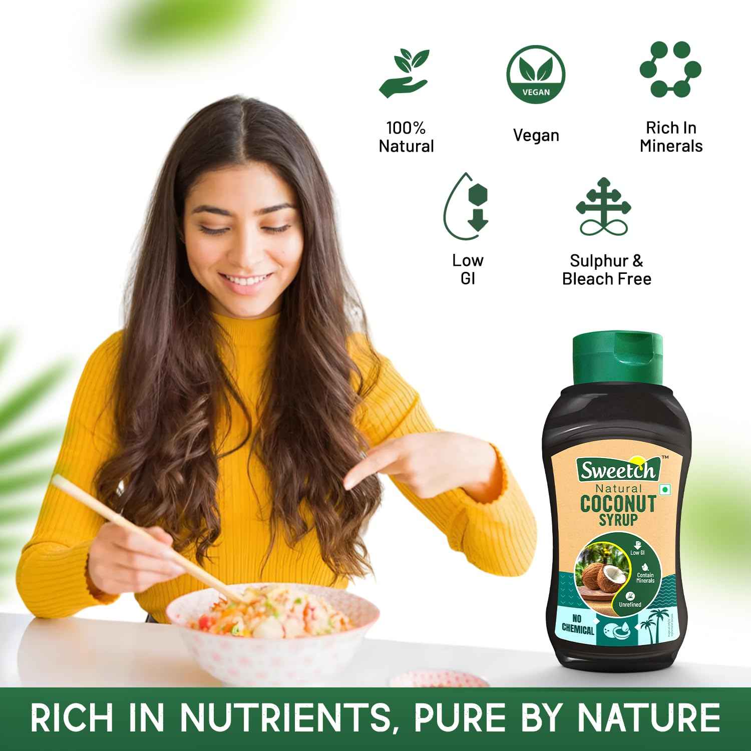 Sweetch Coconut Syrup | Natural Sweetener in Squeeze Bottle (400 GM)
