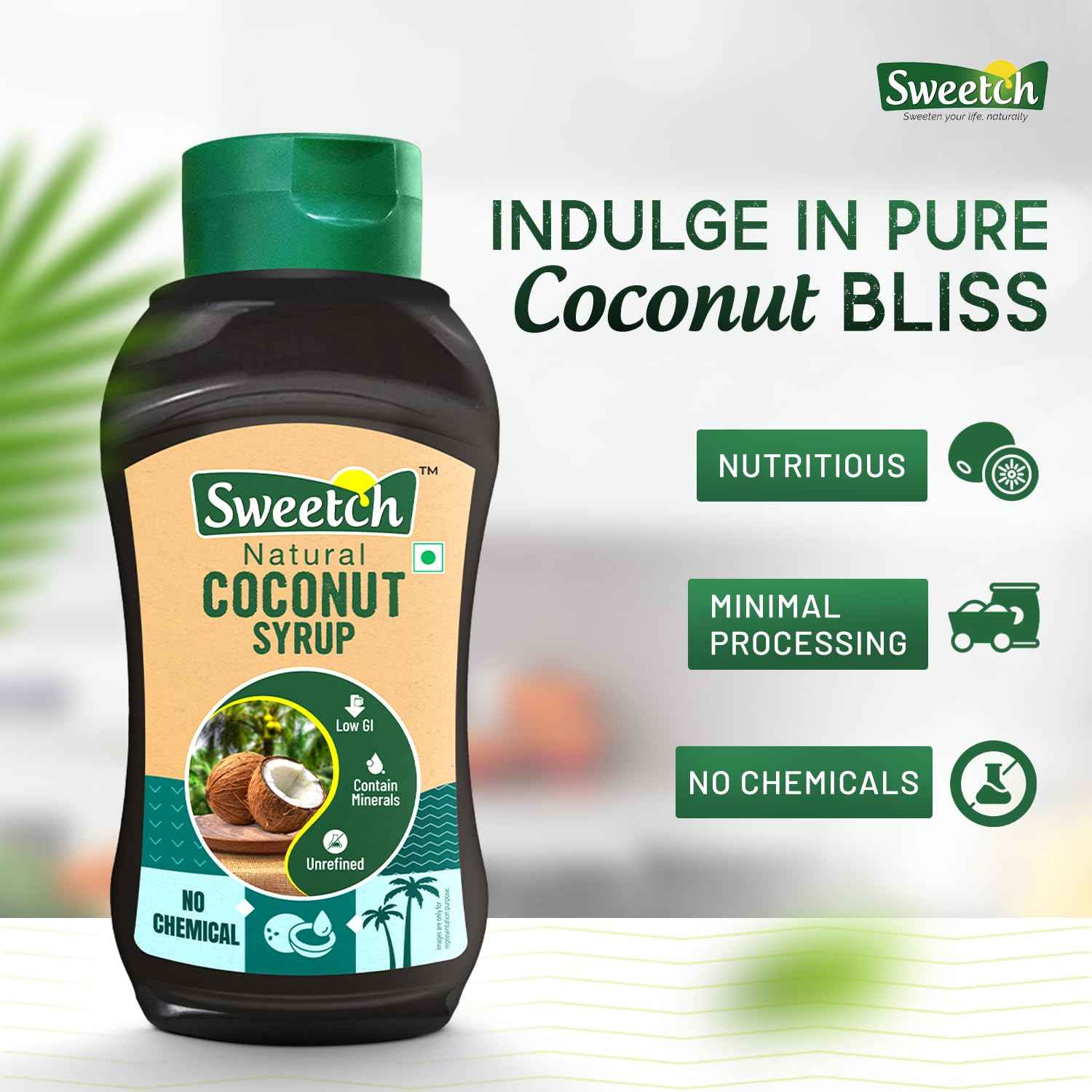 Sweetch Coconut Syrup | Natural Sweetener in Squeeze Bottle (400 GM)