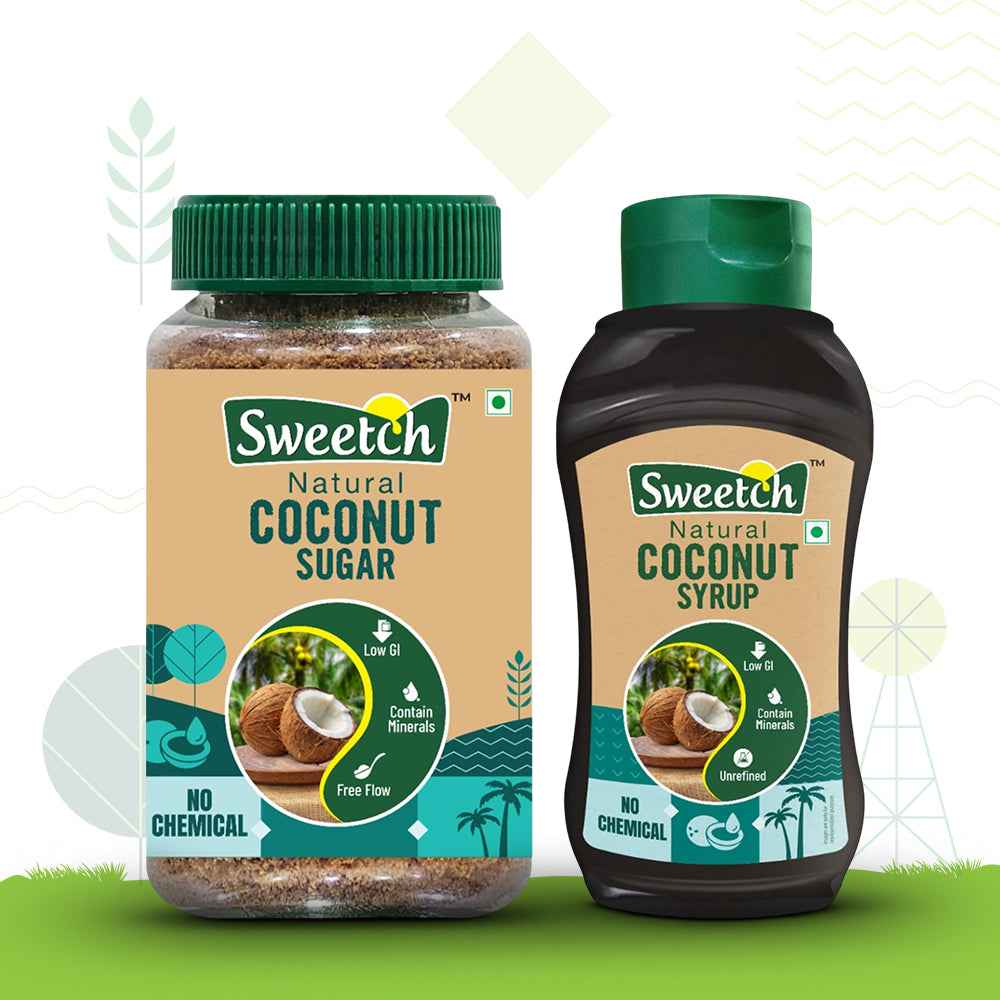 Sweetch Natural Coconut Sugar 350 GM + Coconut Syrup 400 GM Combo