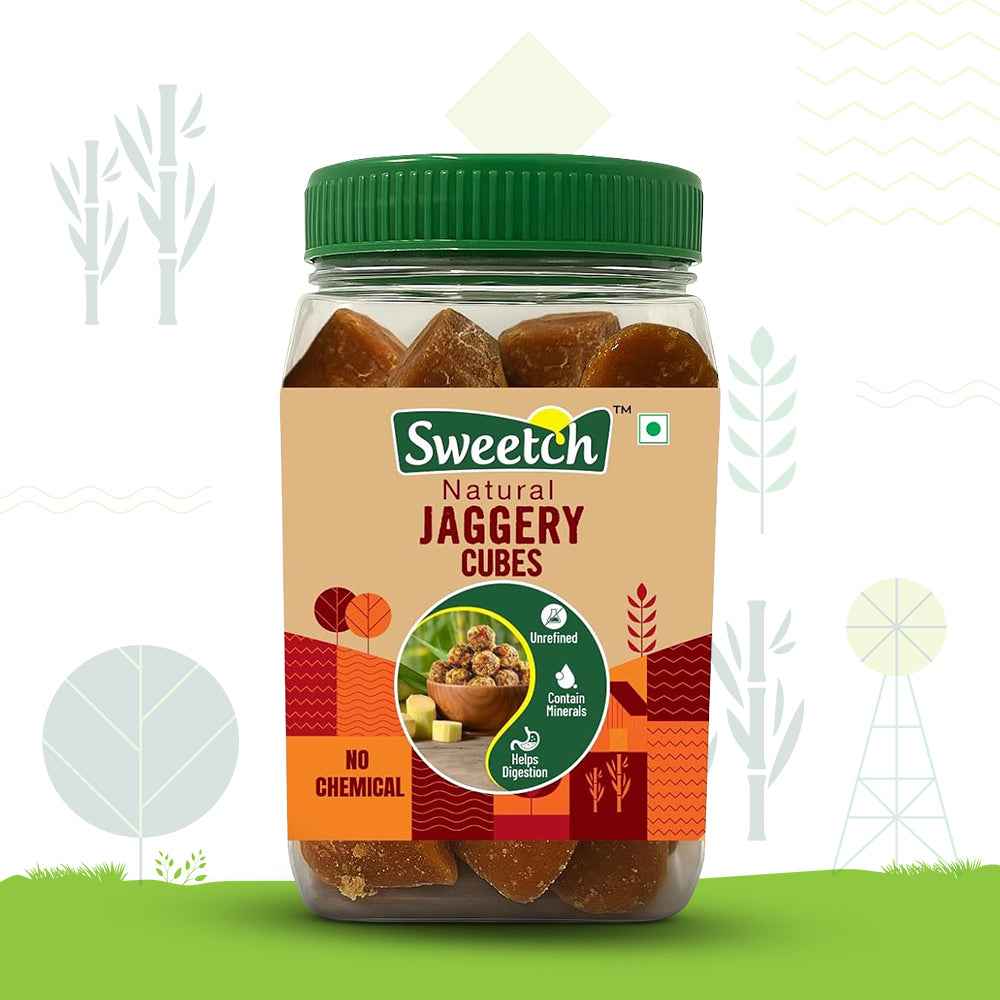 Sweetch Natural Cane Jaggery Cubes 500 GM Jar