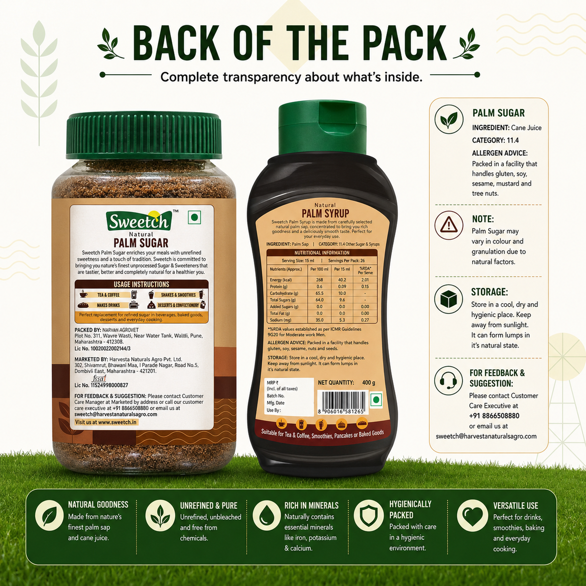 Sweetch Natural Palm Sugar 350 GM + Palm Syrup 400 GM Combo