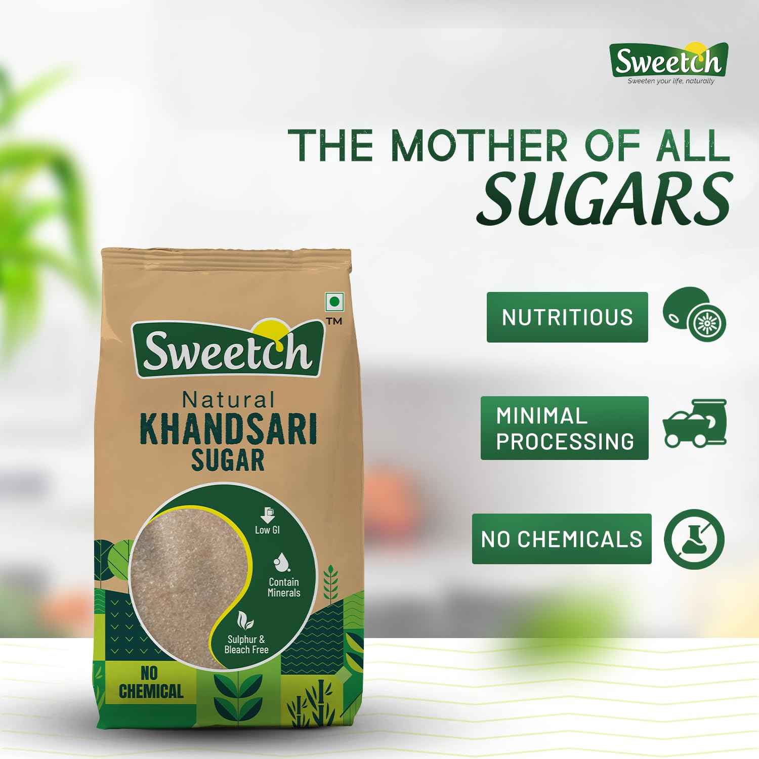 Sweetch Natural Khandsari Sugar (Raw cane Sugar) 1 KG + Jaggery 1 KG Combo