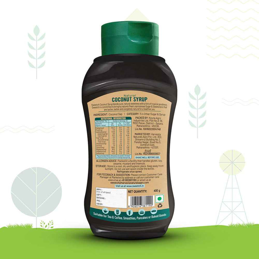 Sweetch Coconut Syrup | Natural Sweetener in Squeeze Bottle (400 GM)