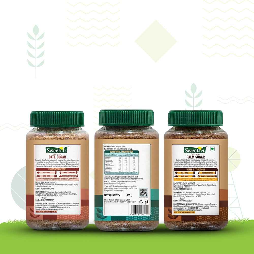 Sweetch Assorted Natural Sugar Pack of 3 (Date + Coconut + Palm) 350 GM