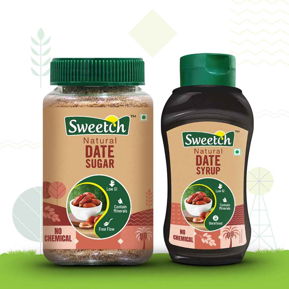 Sweetch Natural Date Sugar 350 GM + Date Syrup 400 GM Combo