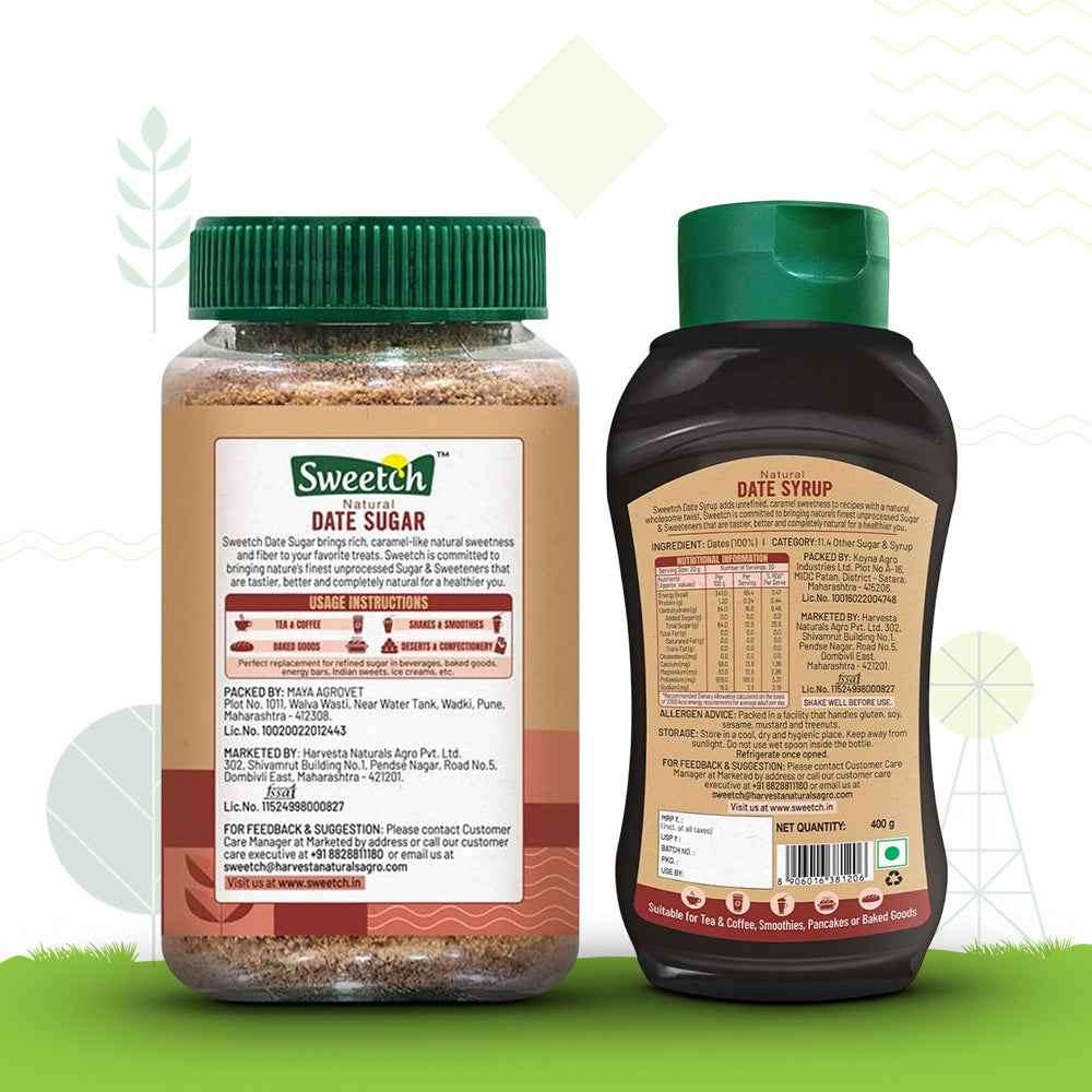 Sweetch Natural Date Sugar 350 GM + Date Syrup 400 GM Combo