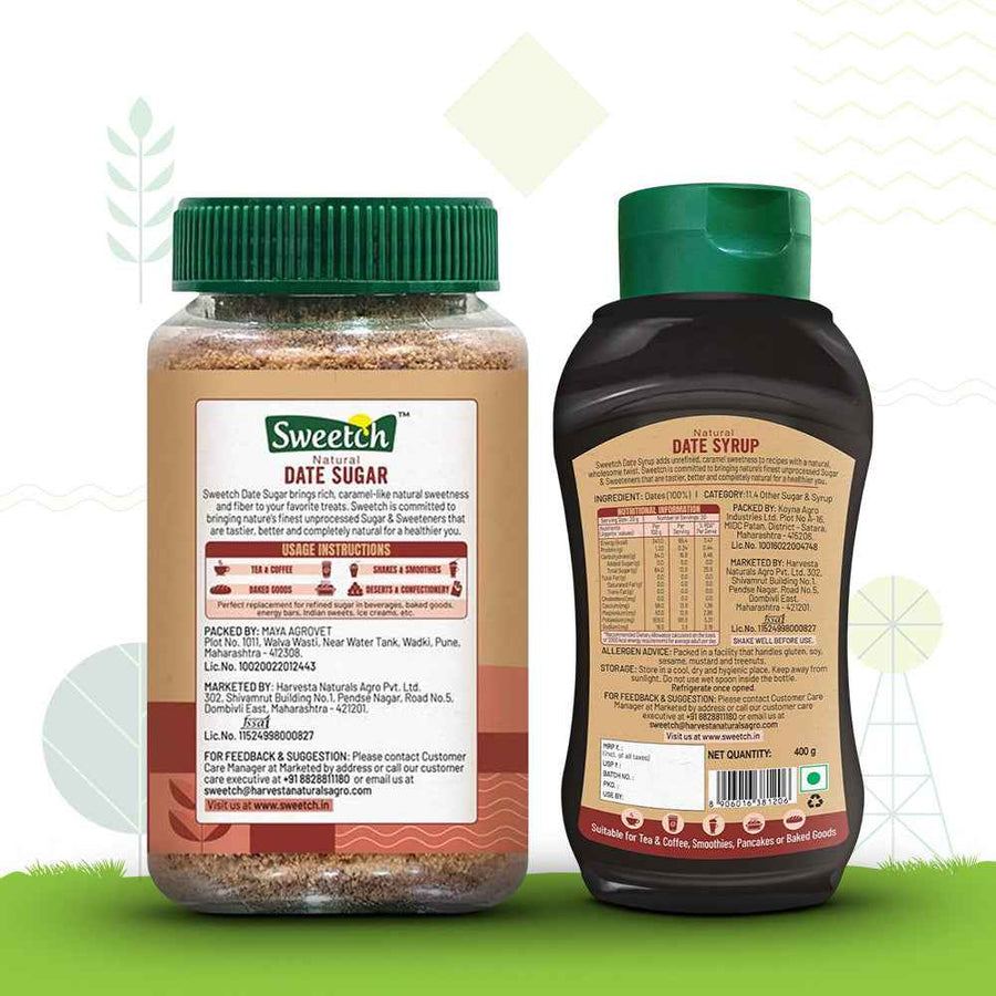 Sweetch Natural Date Sugar 350 GM + Date Syrup 400 GM Combo