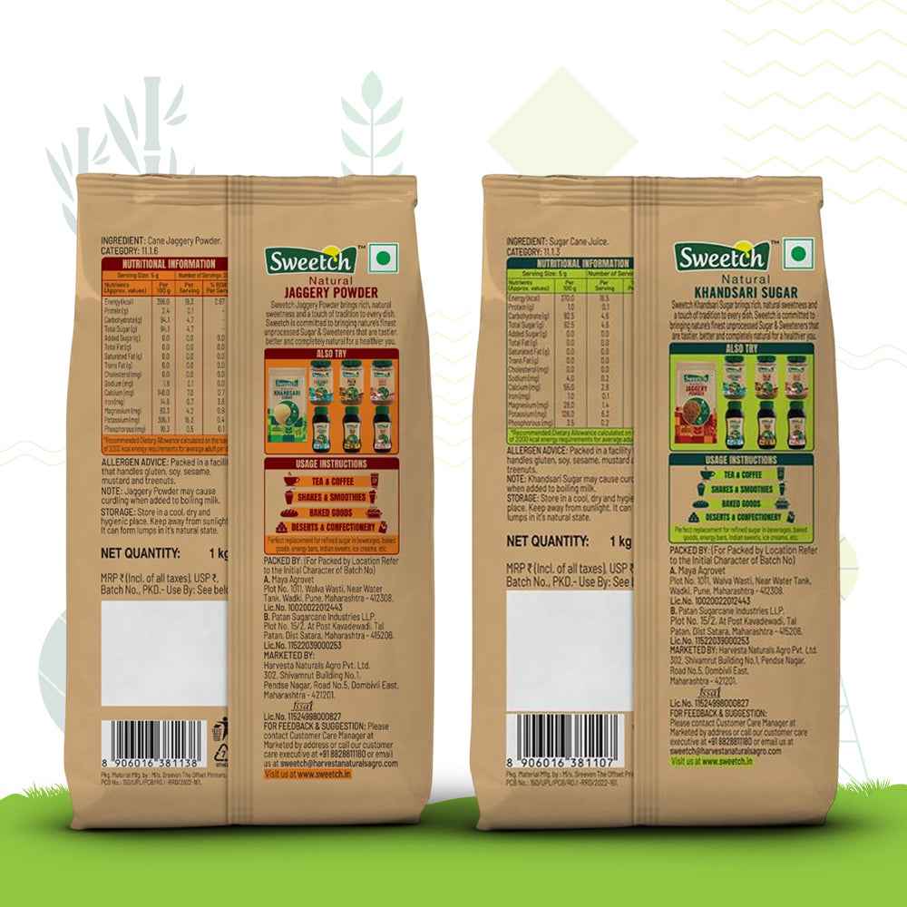 Sweetch Natural Khandsari Sugar (Raw cane Sugar) 1 KG + Jaggery 1 KG Combo