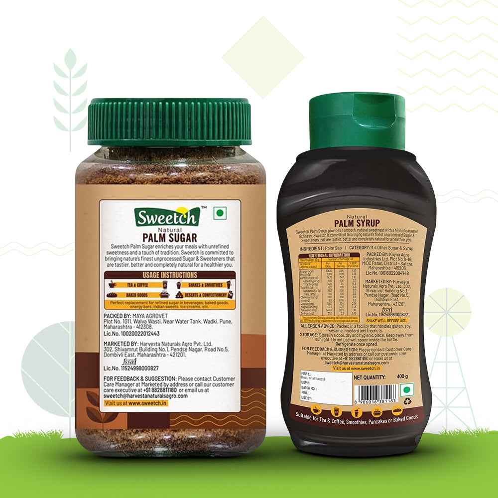 Sweetch Natural Palm Sugar 350 GM + Palm Syrup 400 GM Combo